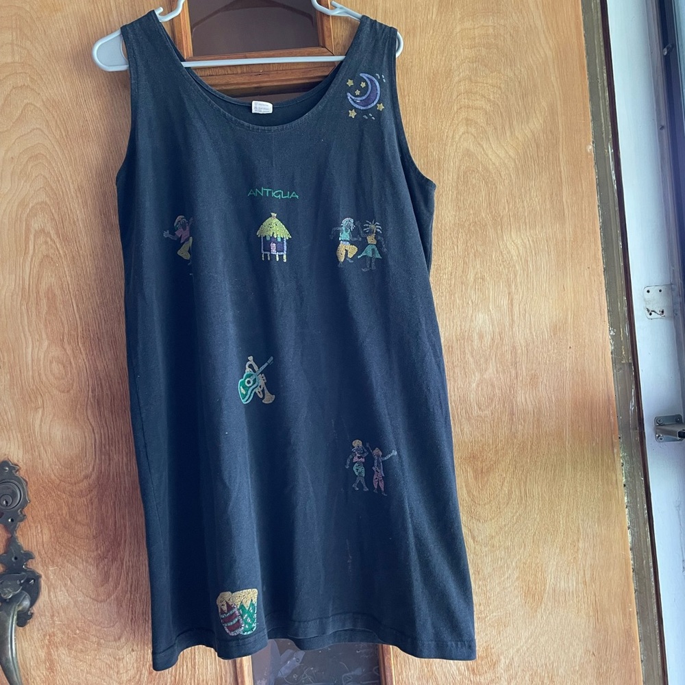 Vintage 90’s T-Zers Antigua Black Patterned Sleeveless T-Shirt Dress Small